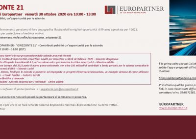 WEBINAR DI EUROPARTNER: ORIZZONTE 21 – Contributi pubblici, un’opportunità per le aziende