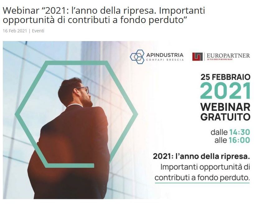WEBINAR EUROPARTNER – APINDUSTRIA BRESCIA – 2021 ANNO DELLA RIPRESA