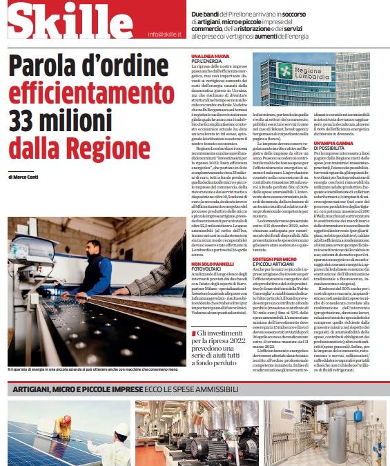 SKILLE – PAROLA D’ORDINE EFFICIENTAMENTO 33 MILIONI DALLA REGIONE