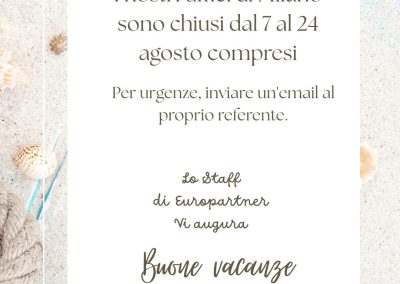 CHIUSURA ESTIVA – UFFICI MILANO